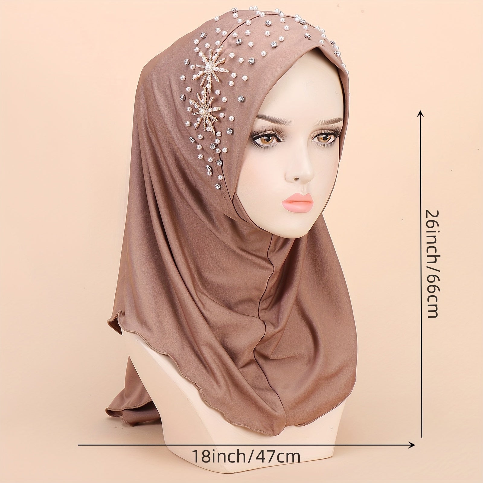 Faux Pearl Breathable Hijab Thin Bandana Stretchy Turban Hat