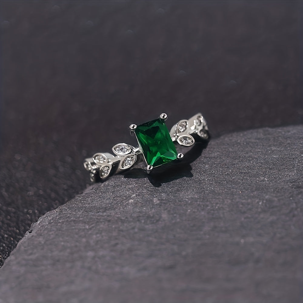Square Green Zircon Adjustable Ring Hand Jewelry for Men