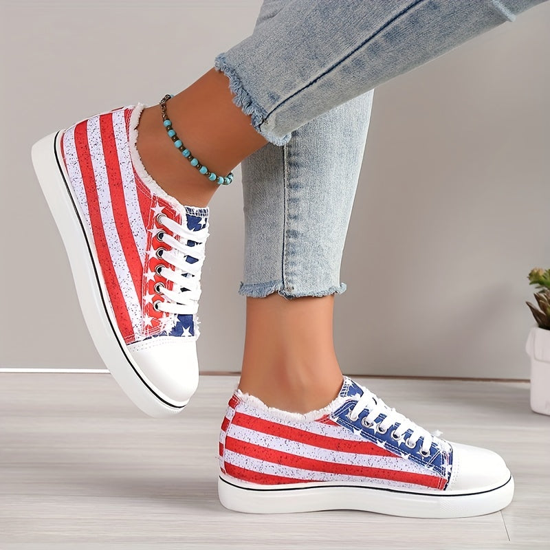 Star Pattern Canvas Shoes Women's Casual Lace Up Flat Outdoor Shoes