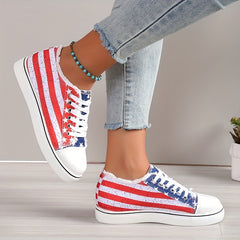 Star Pattern Canvas Shoes Women's Casual Lace Up Flat Outdoor Shoes