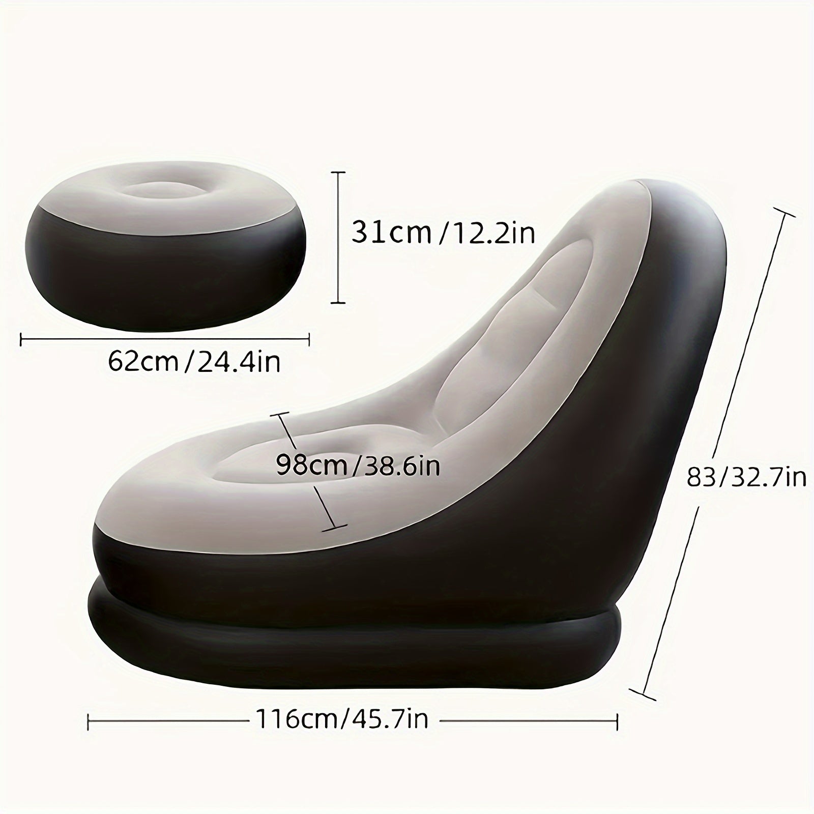 Flocking Inflatable Deck Chair Lounger Sofa for Indoor/Outdoor Use