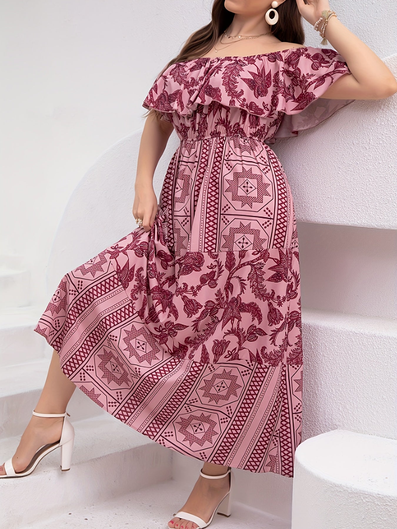  Colorblock Off Shoulder Maxi Dress