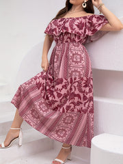  Colorblock Off Shoulder Maxi Dress