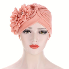 Flower Patch Ramadan Turban Cap Head Scarf Solid Chiffon Head Wrap