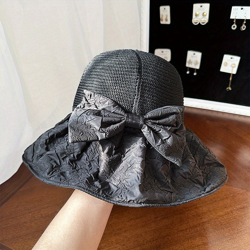 Bowknot Embossed Bucket Hat UV Protection