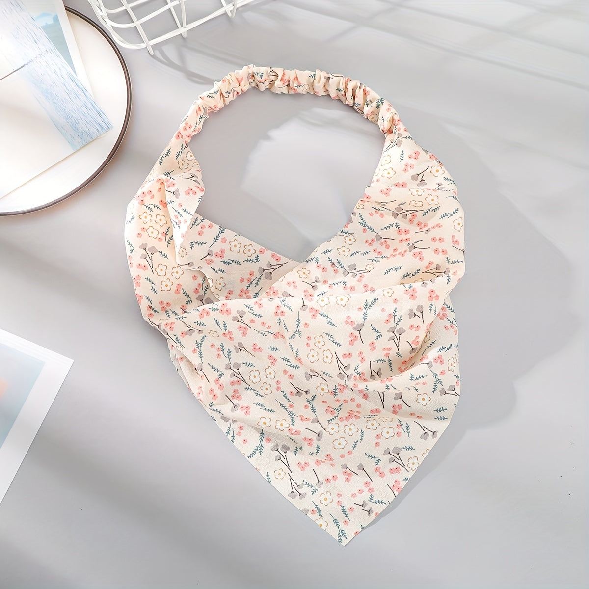 Pastoral Flower Print Chiffon Hair Scarf for Women Girls