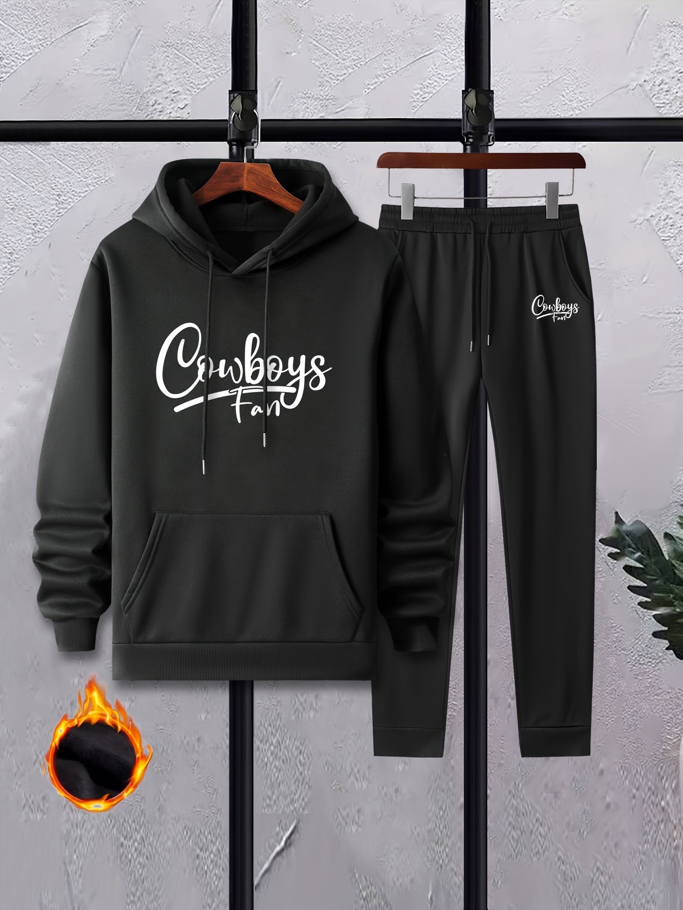 Men's Cowboy Fan Crew Neck T Shirt Hooded Sweatshirt & Sweatpants Set