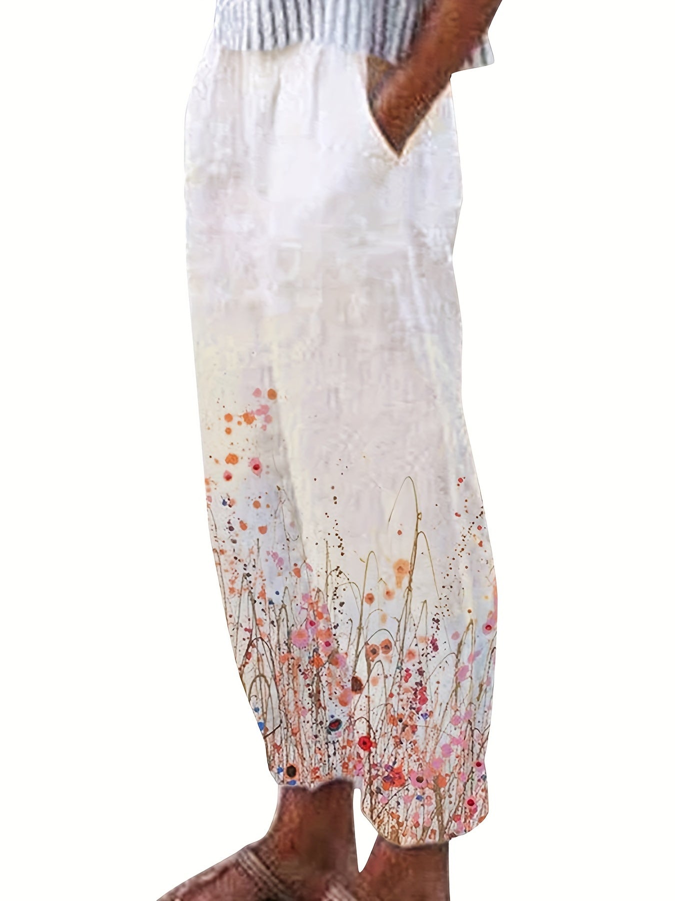 Women's Plus Floral Print High Rise Loose Trousers