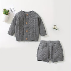 Baby Twisted Knit Sweater Set Long Sleeve Top Shorts 2pcs Set