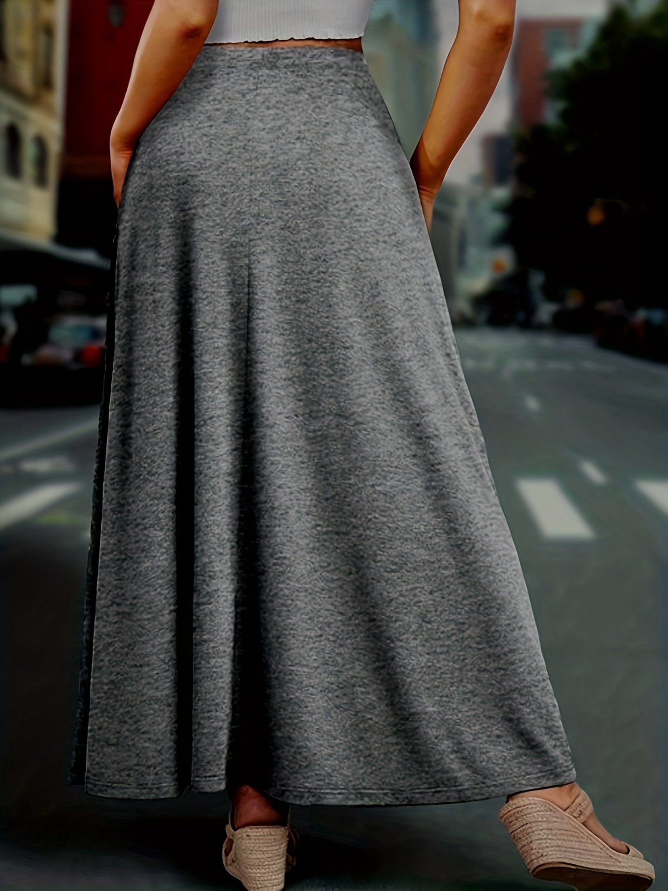 Solid Drawstring High Rise Maxi Skirt