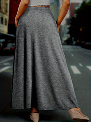  Solid Drawstring High Rise Maxi Skirt