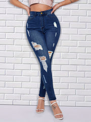 Mid Rise Skinny Jeans Distressed Denim Pants Women's Denim Jeans