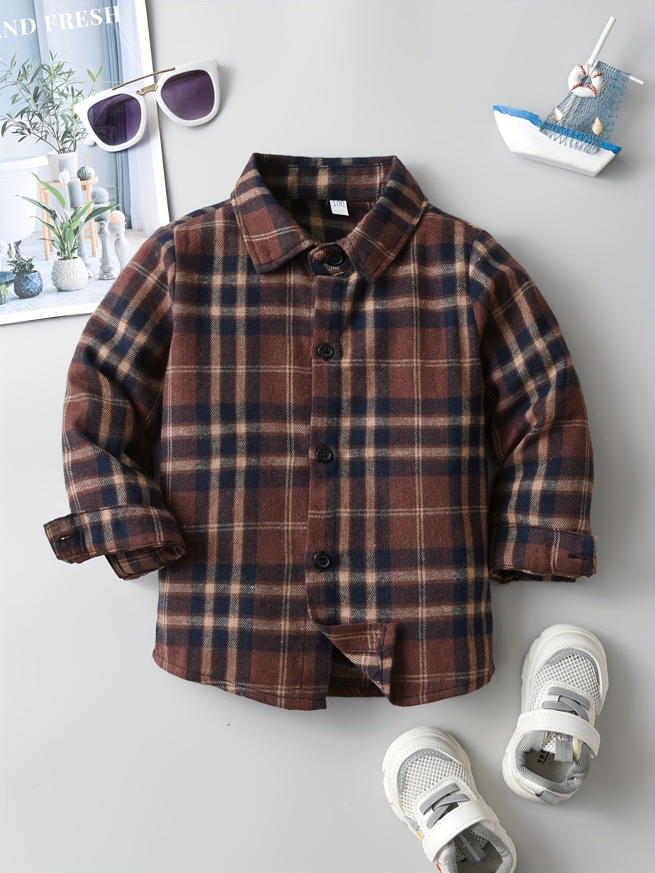 Boys Plaid Shirts Long Sleeve Button Down Tops Spring Fall Outwear