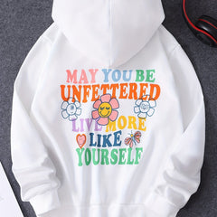 Girls' Floral & Slogan Graphic Long Sleeve Hoodie