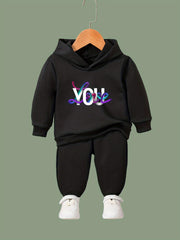 OERYUI 2pcs YOU Letter Print Hoodies Pants Set Boys Girls Spring Fall