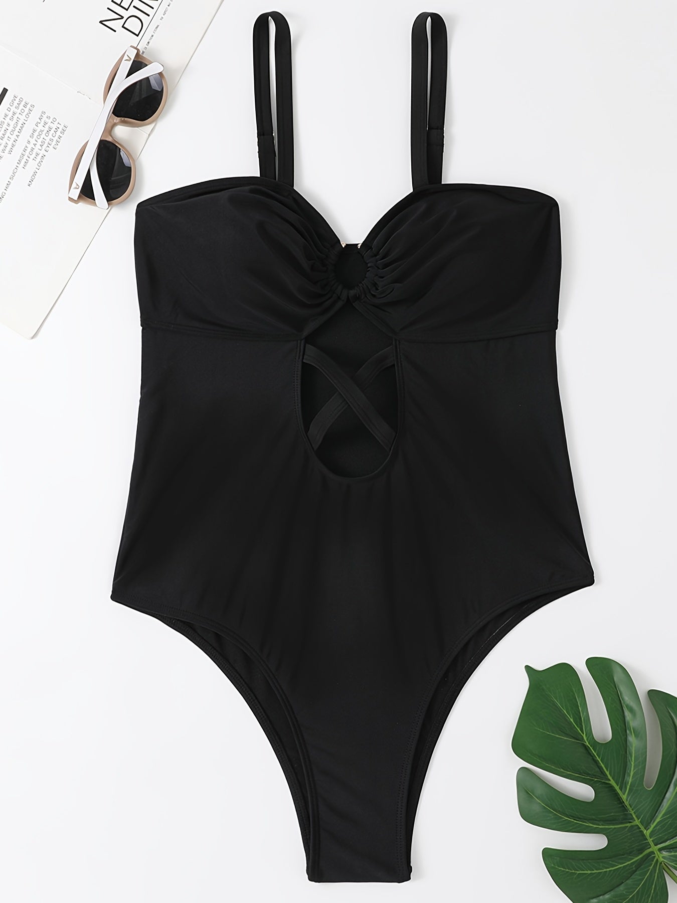  Fish Print Cut Out One Piece Swimsuit