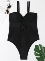  Fish Print Cut Out One Piece Swimsuit
