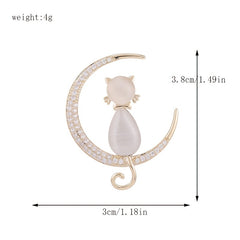 Cat Brooches Crystal Moon Stone Animal Pin