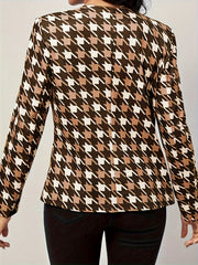  Houndstooth Print Open Front Blazer