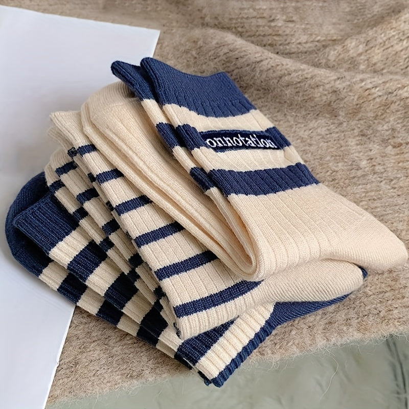 6 Pairs Striped Print Mid Tube Socks Women's Stockings