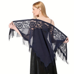 Embroidered Lace Tassel Triangle Scarf Mantilla Head Covering