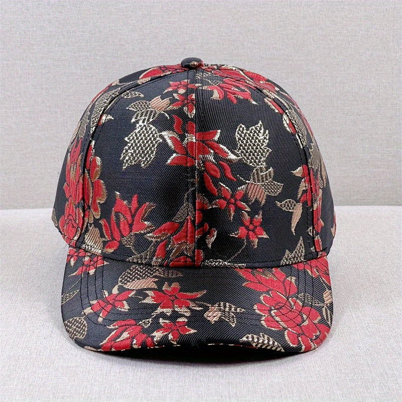 Golden Flower Embroidery Baseball Cap Dad Hat for Women