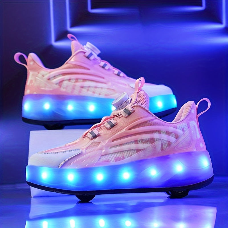 Girl's LED Roller Shoes Reflective Wheel Skate Sneakers