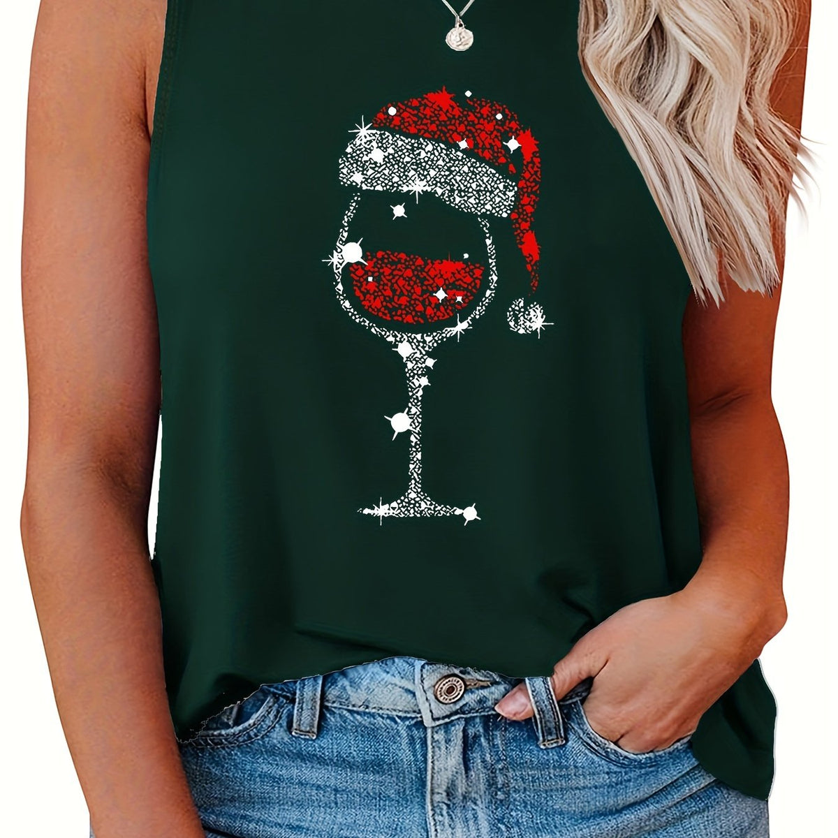  Red Wine Glass Santa Hat Christmas Tank Top