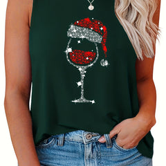  Red Wine Glass Santa Hat Christmas Tank Top