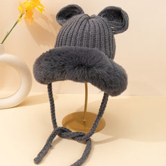 Woolen Knit Hat Winter Ears Braids Plush Cap Keep Warm