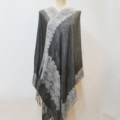 Gray Paisley Jacquard Tassel Scarf Block Wrap Windproof Shawl