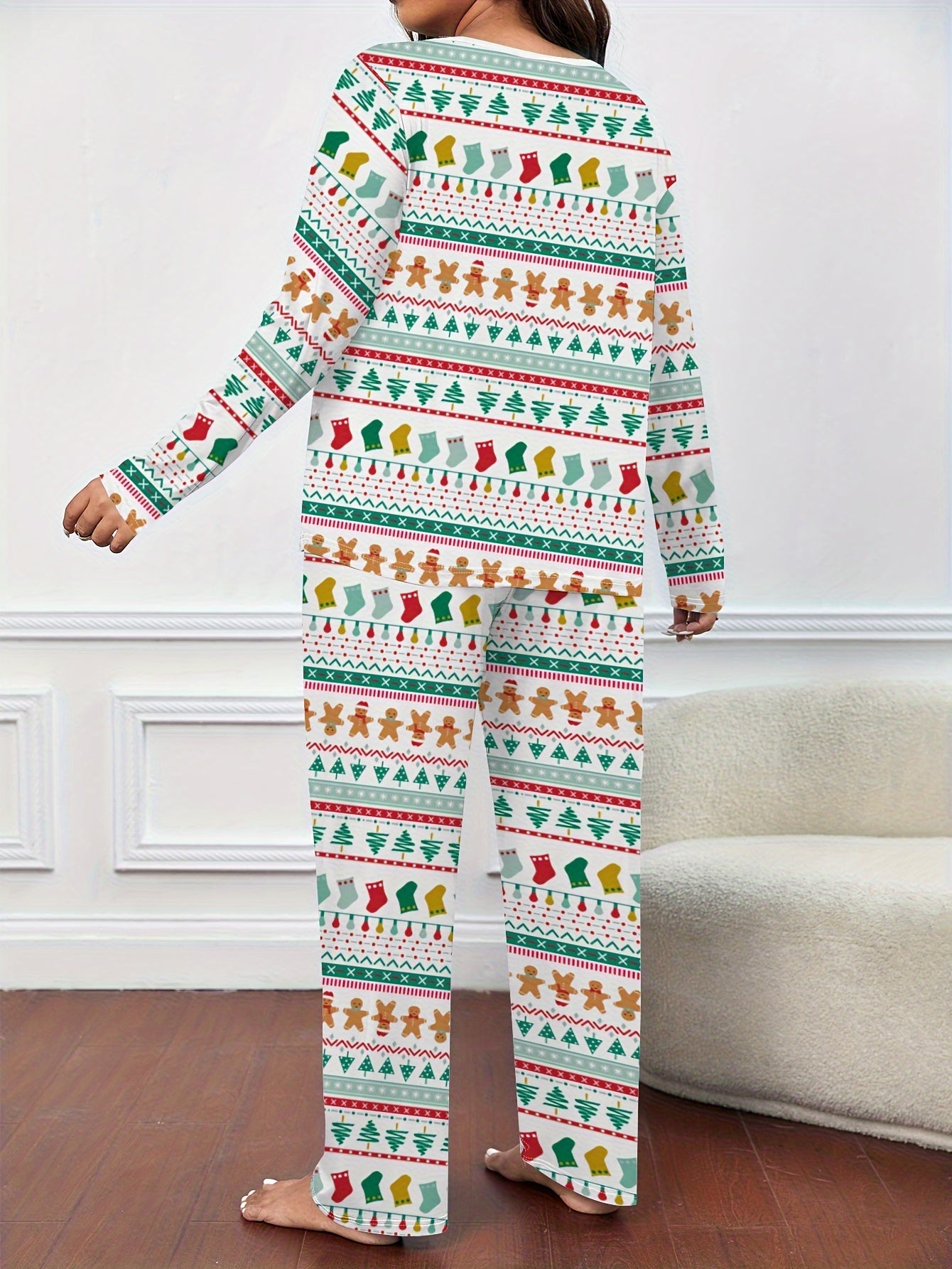  Christmas Casual Pajamas Set Women's Plus Print Tee & Pant