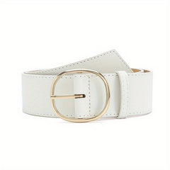 Oval Pin Buckle Wide Belt Vintage Women Coat Dress Belts PU