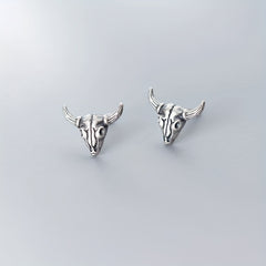 Silver Gray Goat Skull Stud Earrings Punk Alloy Earrings