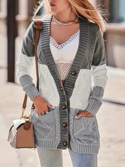  Colorblock Long Sleeve Button Up Sweater Cardigan