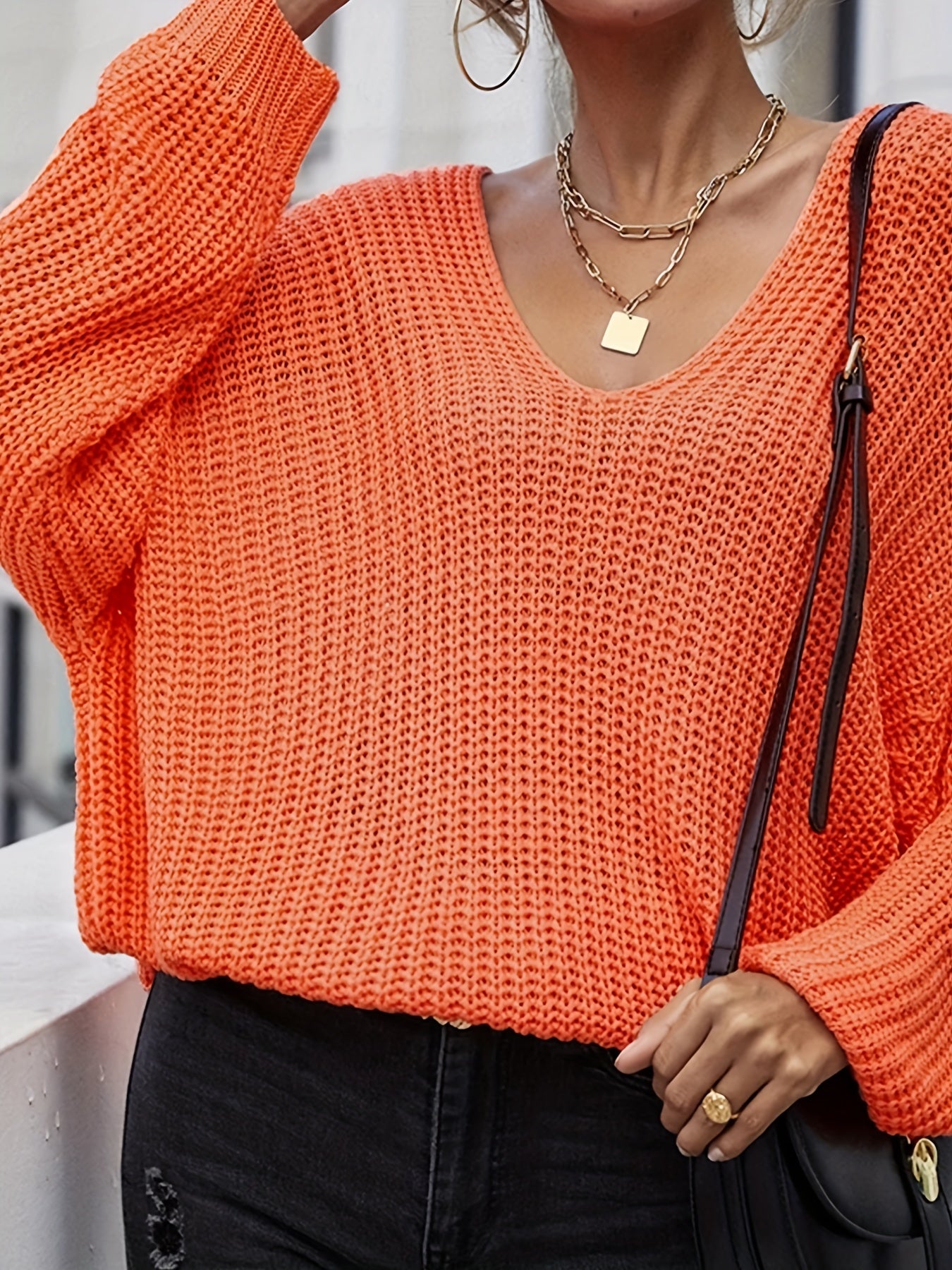  Casual Sweater Women's Plus Solid Bat Sleeve V Neck