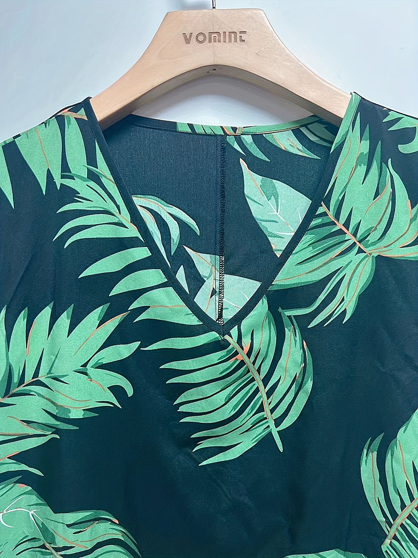  Tropical Print V Neck Mini Dress