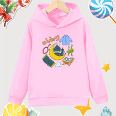 Moon & Items Pattern Girl's Cotton Hoodie Active Slightly Stretch