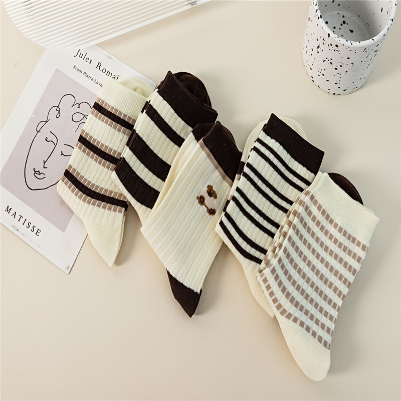 Colorblock Stripe Print Socks Comfy & Breathable Women's Stockings