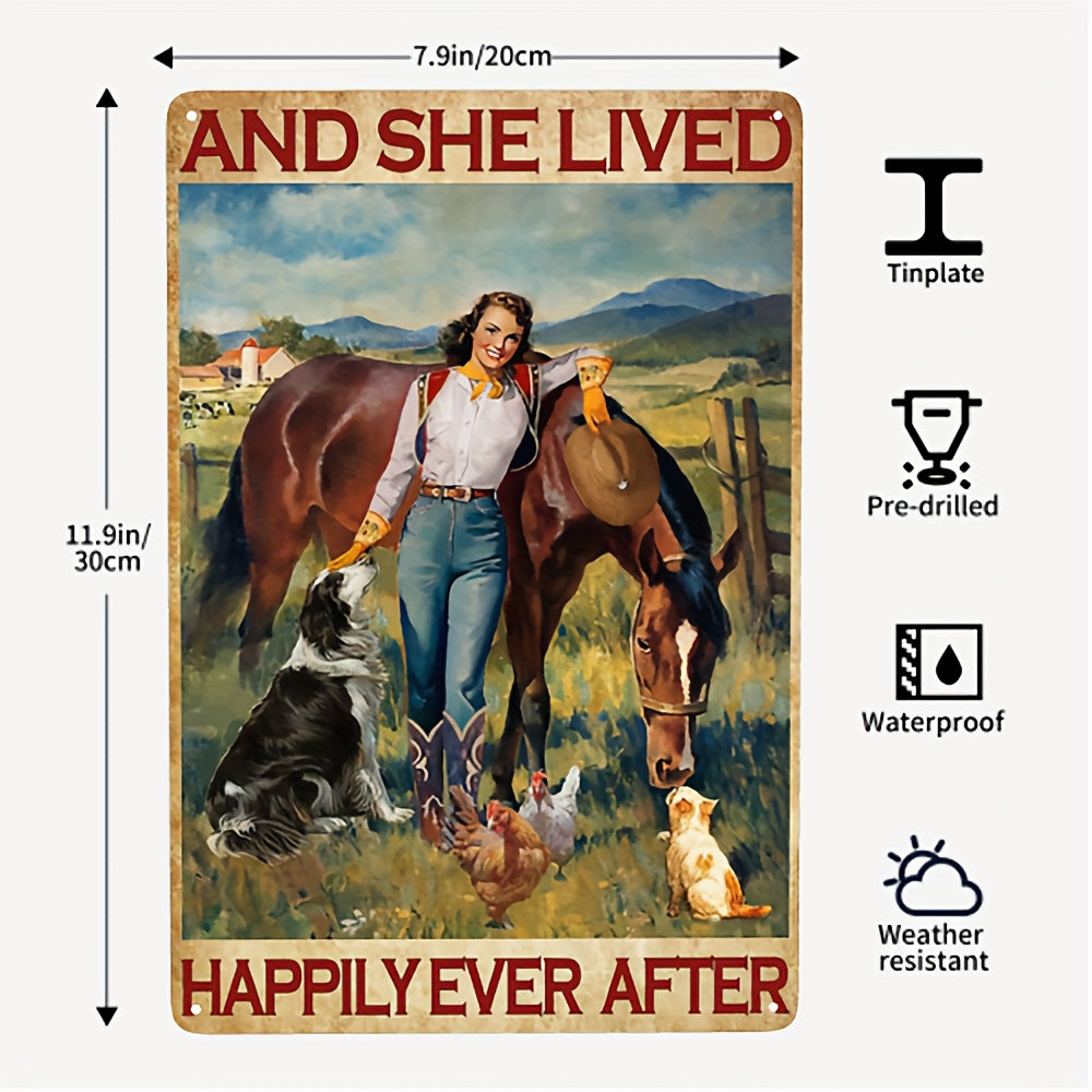 Horse Woman Poster Decorative Painting Metal Sign for Home Bar Cafe Garage