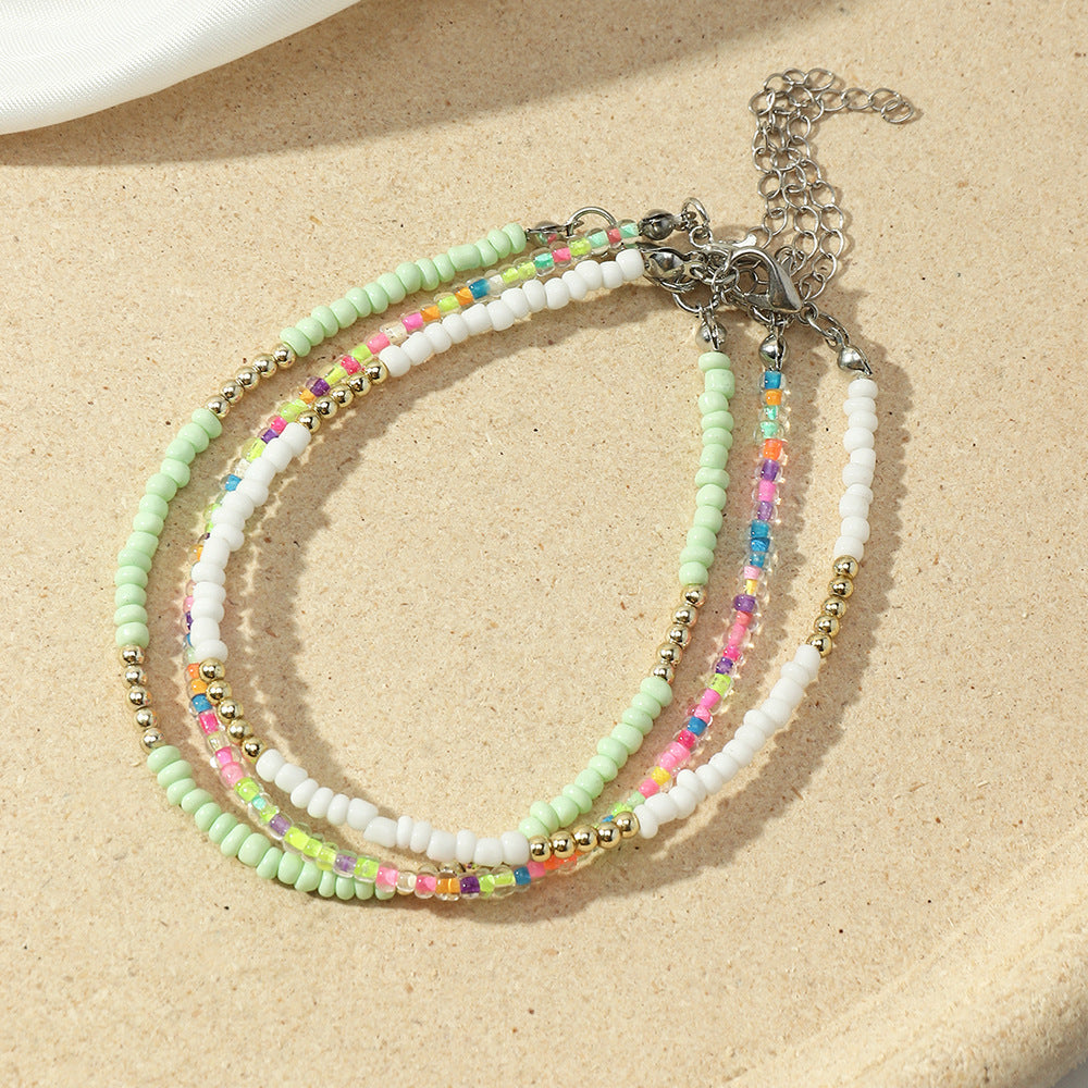 Colorful Beaded Anklet Set - Summer Beach Jewelry
