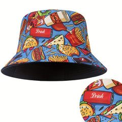 Coke Print Reversible Bucket Hat Lightweight Sunscreen Casual Fisherman Cap