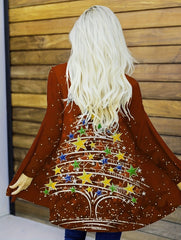  Christmas Casual Cardigan Star Tree Print Long Sleeve Open Front
