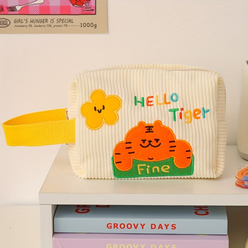 Cartoon Embroidery Corduroy Cosmetic Bag Travel Storage Handbag