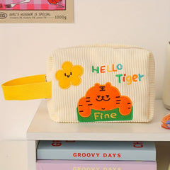 Cartoon Embroidery Corduroy Cosmetic Bag Travel Storage Handbag