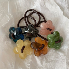 6pcs Acrylic Flower Hair Tie Ponytail Scrunchies