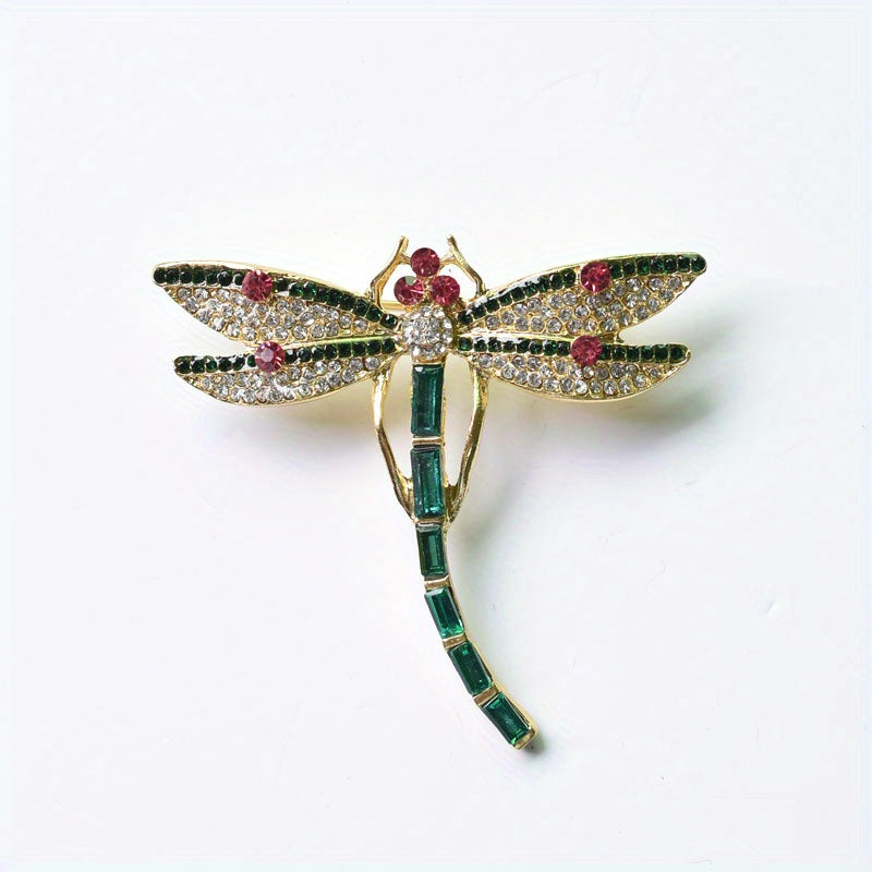 Vintage Green Enameled Dragonfly Brooch Pin