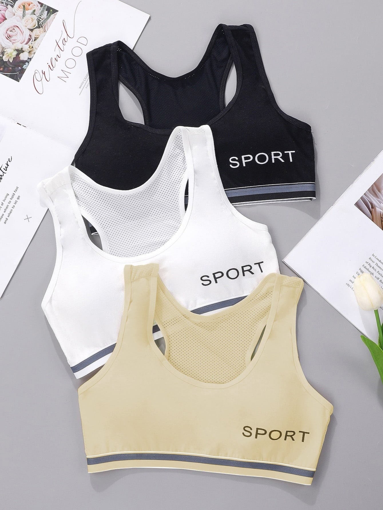 3-pack Girls Cotton Sports Bra Built-Up Stretch