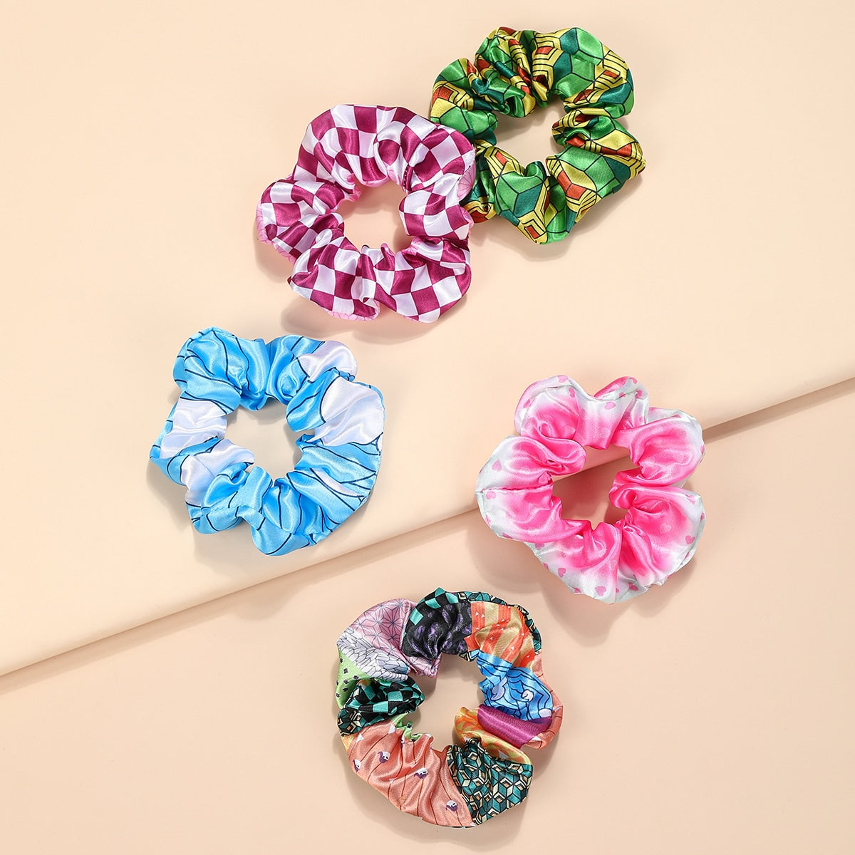5pcs Anime Cartoon Cosplay Scrunchies For Women Girls