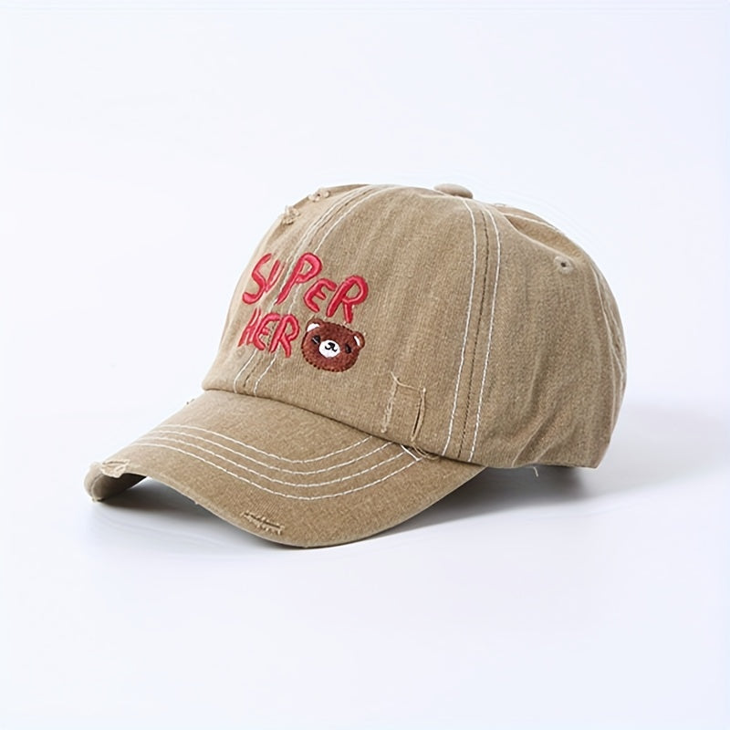 Kids Alphabet Bear Embroidered Baseball Cap for Outdoor Activities
